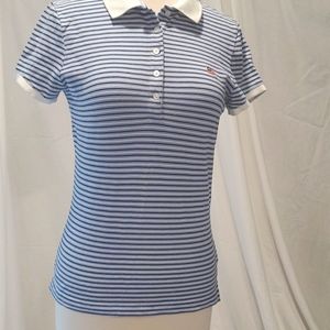 Ralph Lauren womens cotton blue,white stripe w white collar short sleeve t-shirt